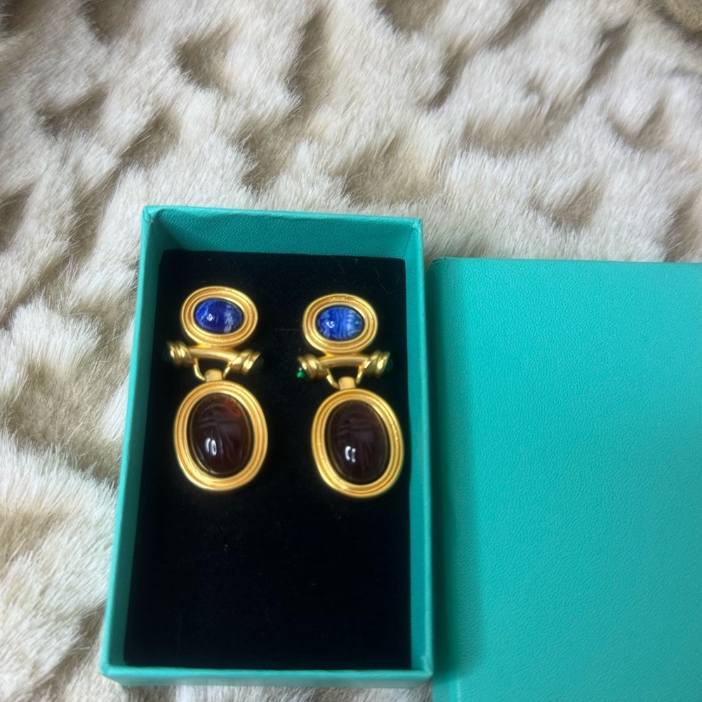 Gold and Blue Statement Earrings